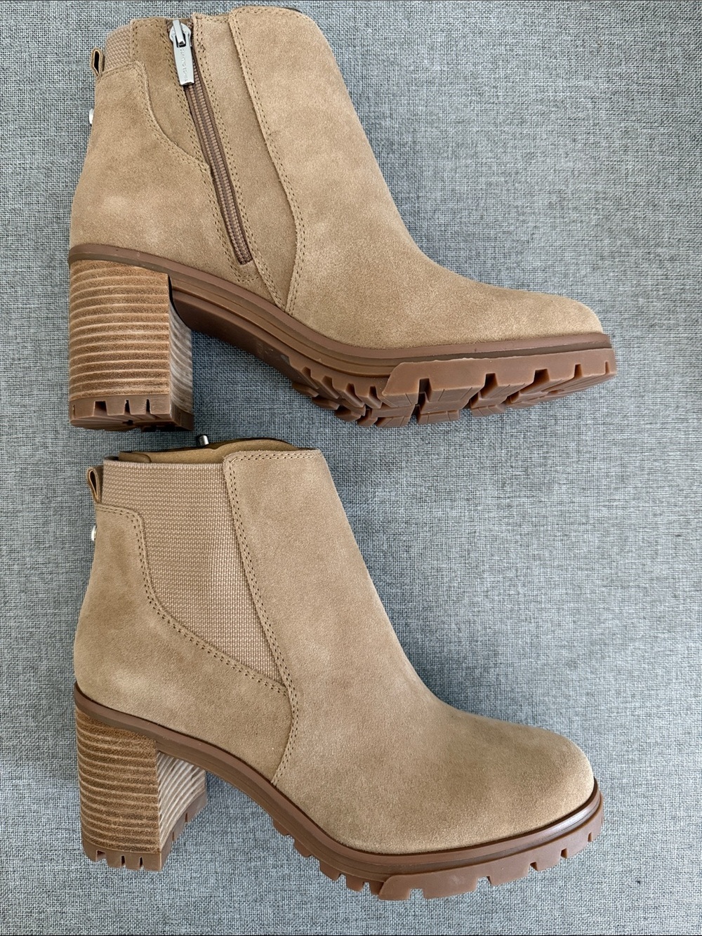 Vince Camuto Taupe Suede Lug-Heel Ankle Boots